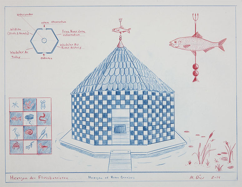File:Mark Dion Hexagon der Flussbarrieren Freie Flusszone Galerie fuer Landschaftskunst 2 800.jpg